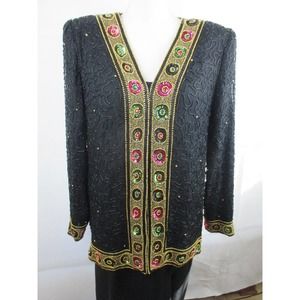 VTG Laurence Kazar L Beaded Jacket Silk Lined Long Sleeve